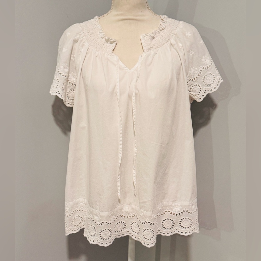 Cato White Eyelet Trim Blouse